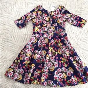 Unique Vintage Navy Blue Floral Dress